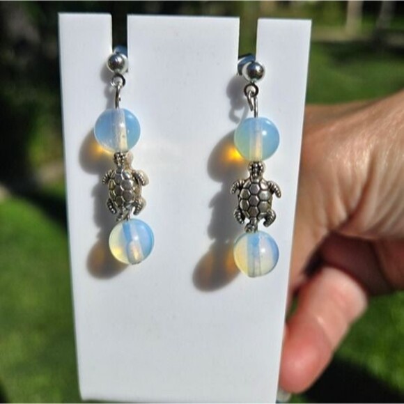 Lunar Turtle Whisper Opalite Gemstone Earrings - Picture 4 of 4
